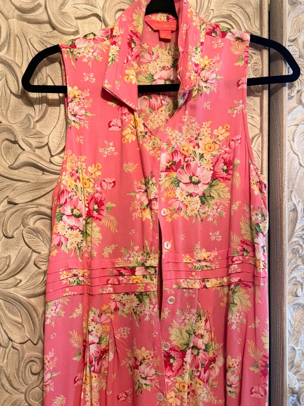 April Cornell Pink Floral Sleeveless Button-Front Sun Dress
